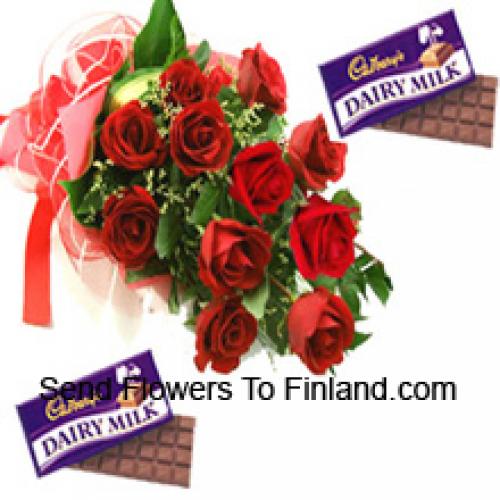 11 Lindas Rosas Vermelhas com Chocolates Cadbury