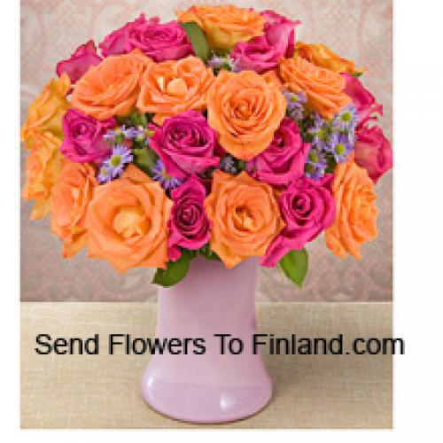 25 Orange and Pink Roses