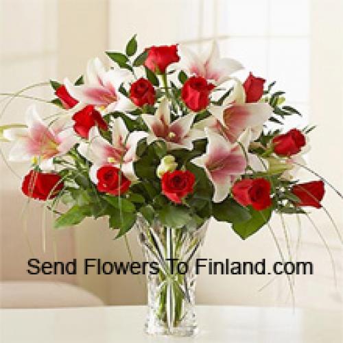 Elegant Roses and Lilies in Vase