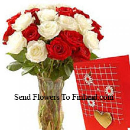 25 Red & White Roses