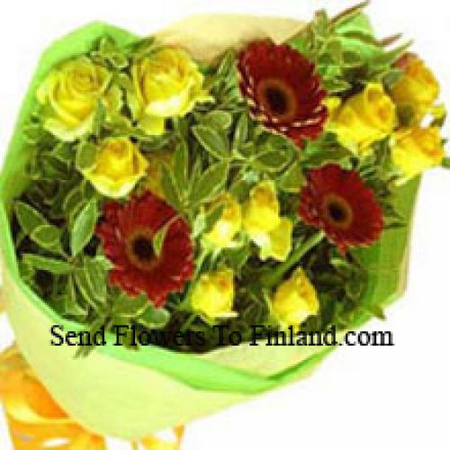 Beautiful Red Gerberas and Yellow Roses