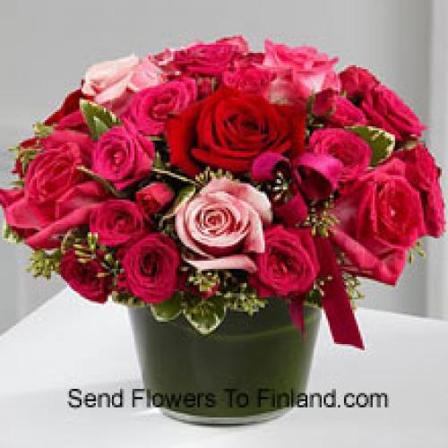 Red and Pink Basket of 25 Roses