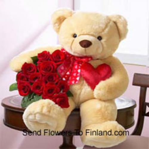 11 Cute Roses with 24 Inch Teddy